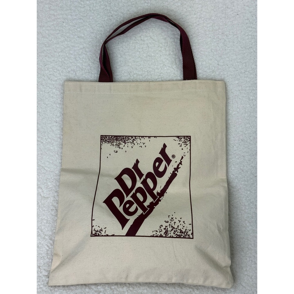 Dr Pepper‎ Canvas Tote Bag Cream Maroon Logo Reusable Grocery Shopper Bag